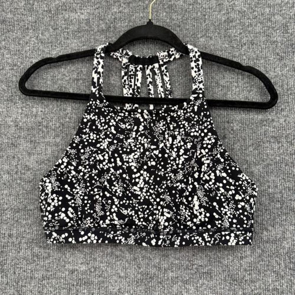 Lululemon Slide With Me Sports Bra Womens 6 Black White Polka Dot Strappy